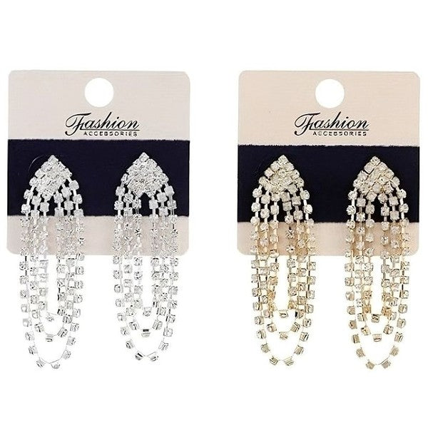 Looped Chandelier Rhinestone Tassel Earrings