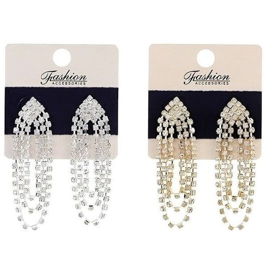 Looped Chandelier Rhinestone Tassel Earrings
