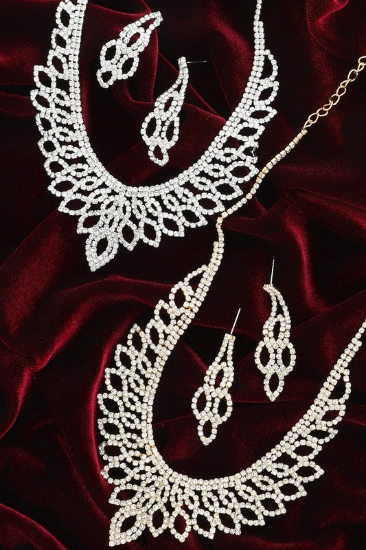 Crystal Leaf Rhinestone Necklace and Earrings Set