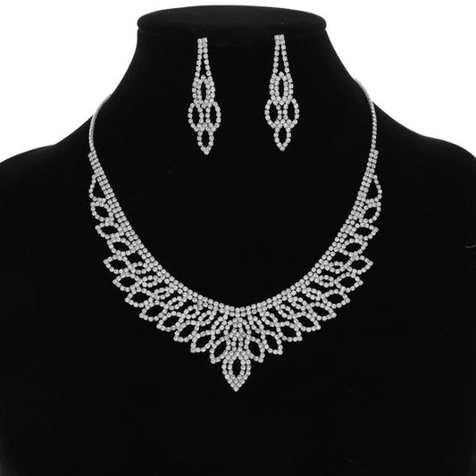 Crystal Leaf Rhinestone Necklace and Earrings Set