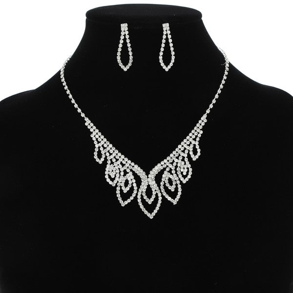 Peacock Feather Rhinestone Necklace and Earrings Set