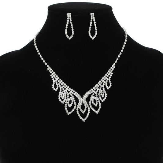 Peacock Feather Rhinestone Necklace and Earrings Set